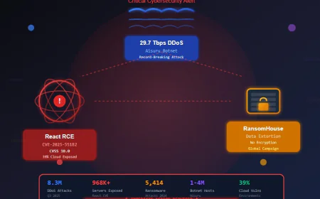 Triple Threat Alert: 29.7 Tbps DDoS Record, React's Critical RCE, and RansomHouse's Global Rampage