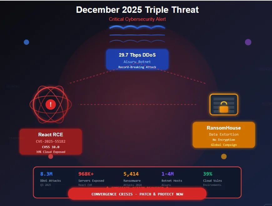 Triple Threat Alert: 29.7 Tbps DDoS Record, React's Critical RCE, and RansomHouse's Global Rampage